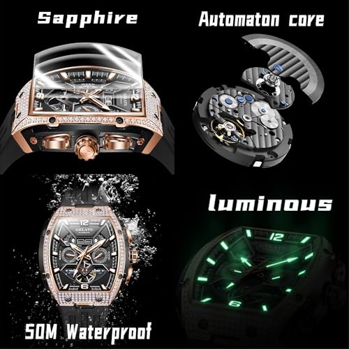 Image of OLEVS Mens Automatic Mechanical Watch Multi-Function Diamond Skeleton Luxury Sapphire Crystal 50M Waterproof Wrist Watch