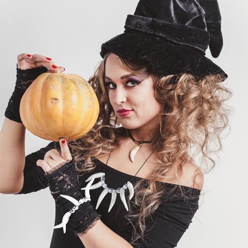 Tigeen 8 Pcs Voodoo Priestess Costume Accessories Witch Doctor Costume Bone Skeleton Necklace Teeth Necklace Skeleton Head Hand Bone Charm Cosplay Halloween Jewelry for Women Men3