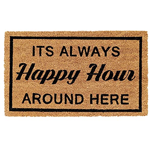 Image of Onlymat Happy Hour Printed Anti-Slip Doormat (Black and Brown) Rectangular Shaped Entryway Rug Natural Coir with PVC Backing for Outdoor Entrance Home Mats Floor Door Hall Drawing Living (75cm x 45cm)