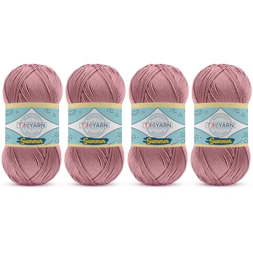 Image of TROYARN Summer (4- Skeins Pack) Silk Effect Hand Knitting Yarn Crochet Art Lace Craft 100% Microfiber Acrylic 4x100 gr (4x383 yds) (105354 - Rhodonite)