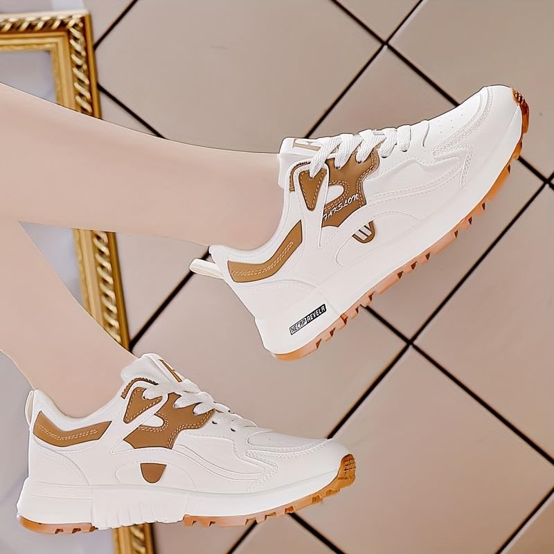 Women's Contrast Color Casual Sneakers, Lace Up Platform Soft Sole Walking Shoes, Low-top Versatile Trainers3