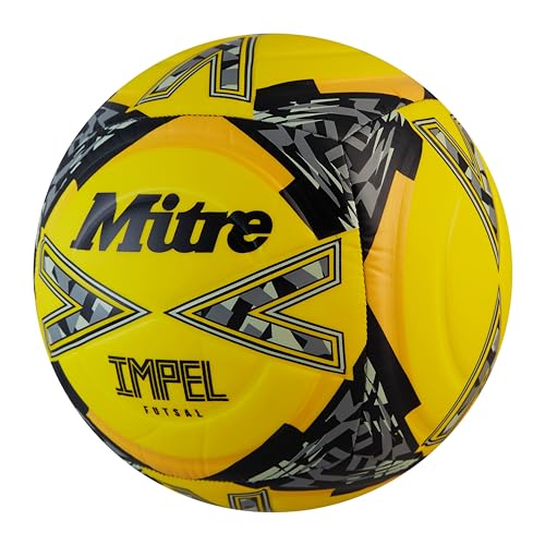 Mitre Impel Futsal-Ball | Hallenfußball | Fußball mit geringer Sprungkraft Fußball, Fluoreszierendes Gelb/Schwarz/Circular-Grau, 3