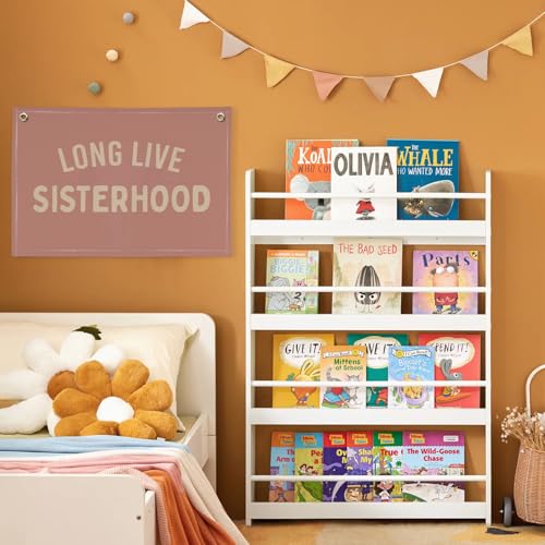 Image of Girl Room Decor Long Live Sisterhood Linen Banner Hanging Flag Pink Banner for Nursery Playroom Wall Decor for Kids Bedroom Dorm Toddler Decorations Trendy Room Decor 30x20 In (Sisterhood)