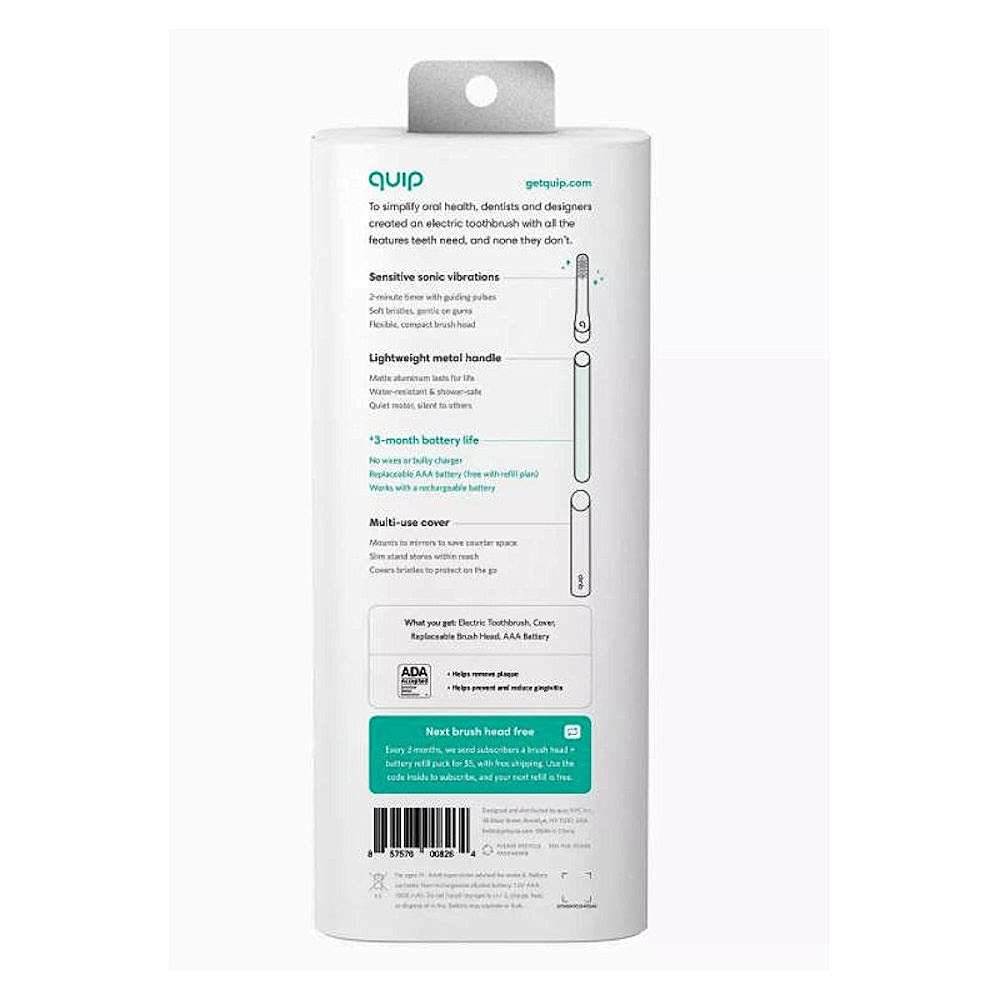Quip Brosse à dents électrique en métal argenté avec support pour brosse électrique et housse de voyage (Nouvelle Edition)