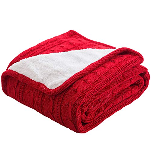 vctops Cable Knit Sherpa Throw Blanket Super Soft Warm Thick