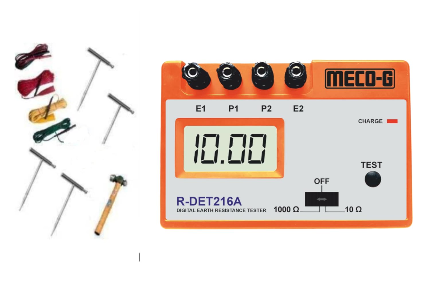 MECOG R-DET 216A DIGITAL EARTH RESISTANCE TESTER 10 Ω ~ 0~1000 Ω (WITH Required KIT Bag) MADE IN INDIA-picture-12