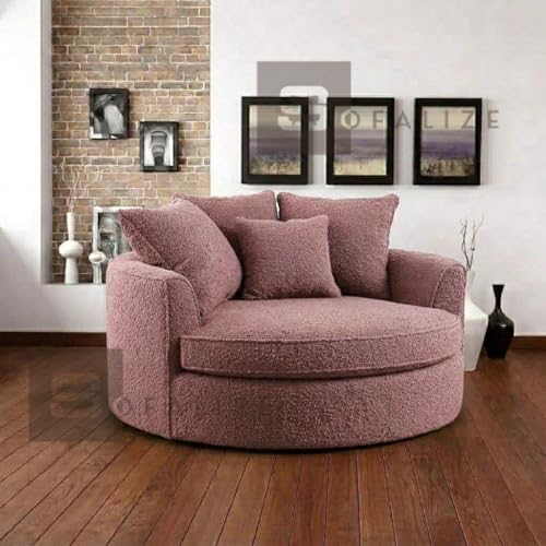 Image of SOFALIZE - Modern Barrel Accent with Pillows Round Sofa combines contemporary design Oversize Arm Chair Cozy Club Chair for Bedroom, Living Room, Lounge, Hotel & Office, Hallways sofa (Ashrose Boucle)