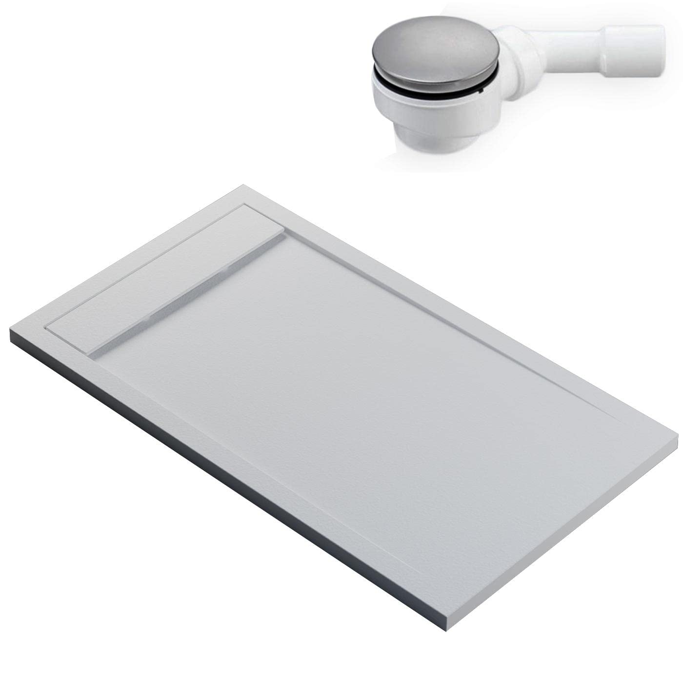 BERNSTEIN Duschtasse 140x80 Cm Anthrazit Matt – Flache Bauhöhe, Mineralguss Mit Gefälle, Inkl. Dallmer Ablauf