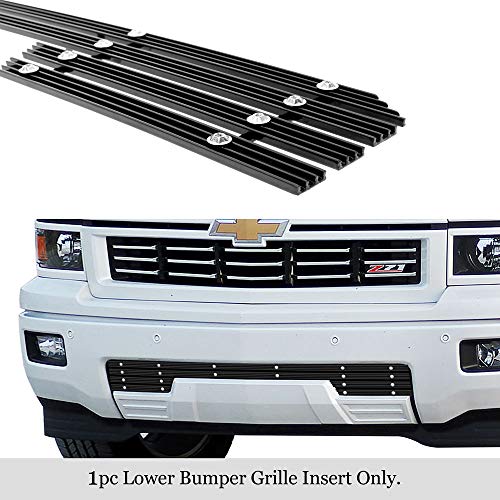 Image of APS Compatible with Chevy Silverado 1500 2014-2015 Lower Bumper Aluminum Black Wide 20mm Horizontal Channel with Rivet Studs Billet Front Grill Grille Insert C65990W