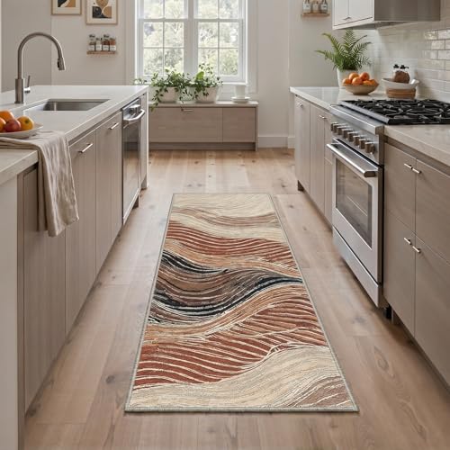 Image of BEIMO Area Rugs 8x10 for Living Room Bedroom, Modern Abstract Machine Washable Rug, Large Soft Low Pile Floor Carpet with Non Slip Backing for Dining Room, Caramel Sand