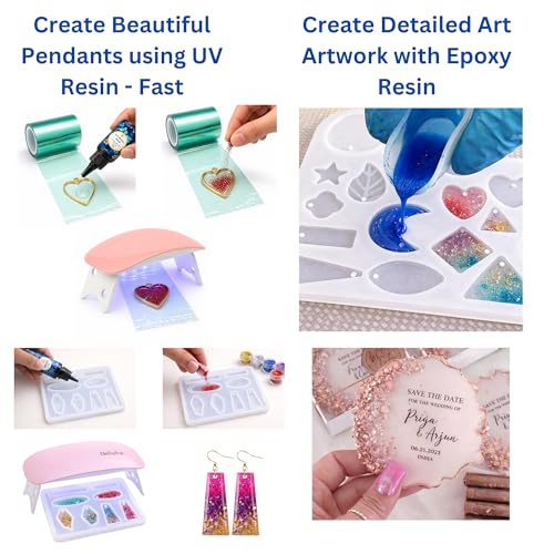 Image of Exploralearn Pro Max Resin Art Kit with UV Resin Combo: UV Resin (25g) & Epoxy Resin (200g) - Alphabet Mould, Jewelry Moulds, UV Lamp, Bezels, Flowers, Glitter, DIY Jewelry Making Kit for Kids & Adults