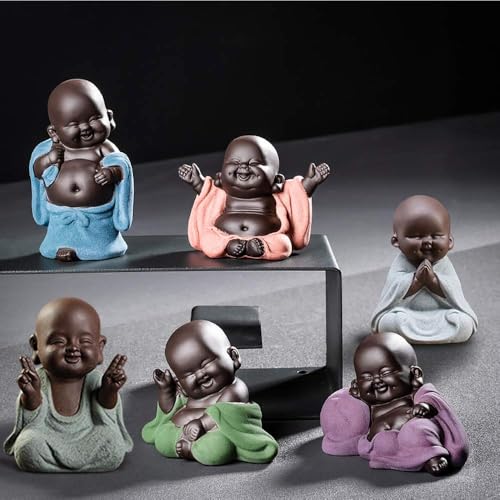 Colección de 6 Figuras de Buda Sonriente Coloridas miniatura 6