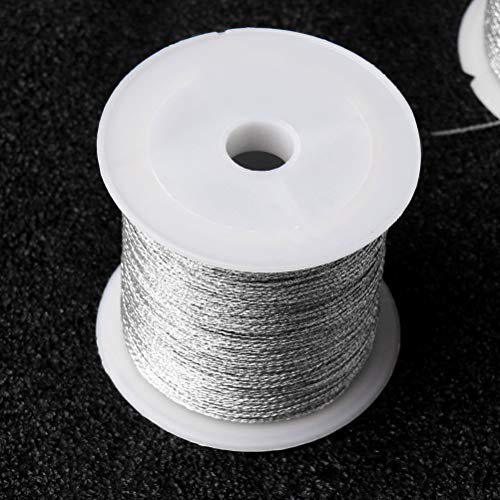 Image of 218 Yards /656 Feet Metallic Cord, 2 Spool Metallic Thread Silver Jewelry Thread Silver Craft String Tinsel String Craft Making Cord(0.5mm)