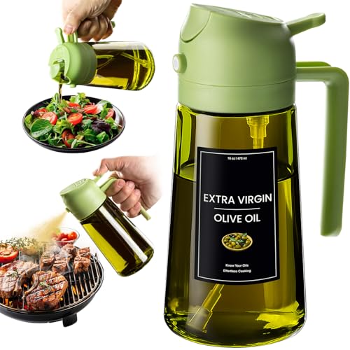 Image of CXINYI - 16oz /470ml Olive Oil Dispenser for Kitchen with Stickers - 2 in 1 Olive Oil Sprayer for Cooking, Air Fryer, and Salad, Green (Light-Proof Kitchen Gadget)