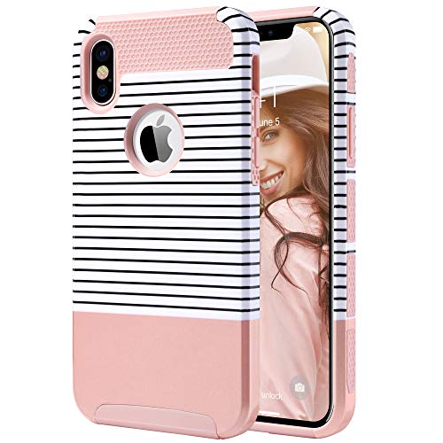 ULAK Dual Layer Case for iPhone X, iPhone Xs Case, Slim Fit Hybrid Hard PC Shell Flexible Shock Absorbing TPU Skin Protective Grip Cover for Apple iPhone X/Xs 5.8 Inch, Rose Gold Minimal