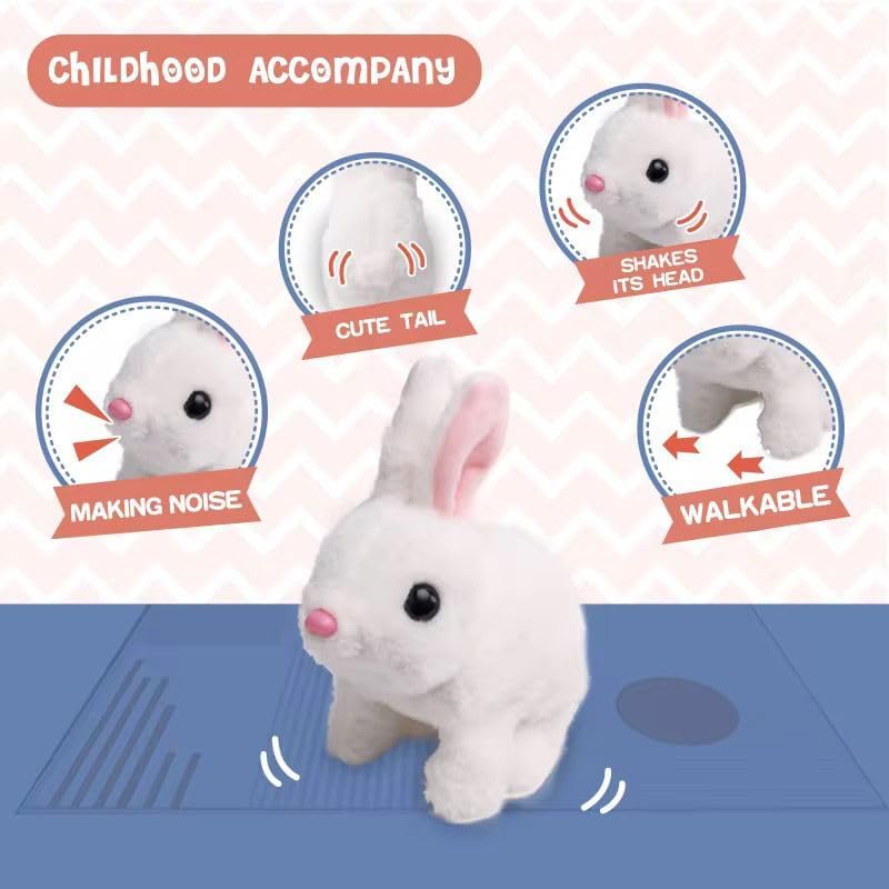 Image of JB'S LAND Interactive Walking Rabbit Toy for Kids - Hopping Bunny Toy with Sound & Moving Ears, Plush Electronic Pet Toy - Best Gift for Toddlers & Children