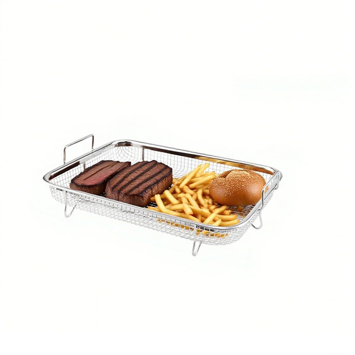 Grillgitter, Grillkorb Backkorb, Edelstahl Grillblech Backkorb, BBQ Crisper Korb, Gitter, Grillkorb Mesh mit Griff, 30 x 22 x 5cm, Zum Braten, Waschen von Gemüse, Obst