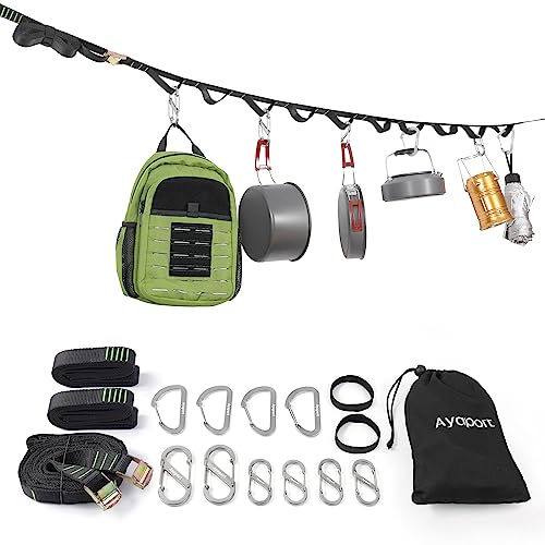 Ayaport Campsite Storage Strap Tent Camping Stuff Tree Hanging Organizer with 10 Hooks & 20 Loops, Must Have Camping Gear Kitchen Hammock Strap Tent Accessories