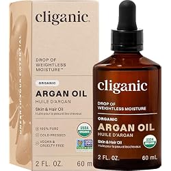 Cliganic Organic Argan Oil, 100% Pure - for Hair, Face & Skin | Cold Pressed Carrier Oil, 2 oz