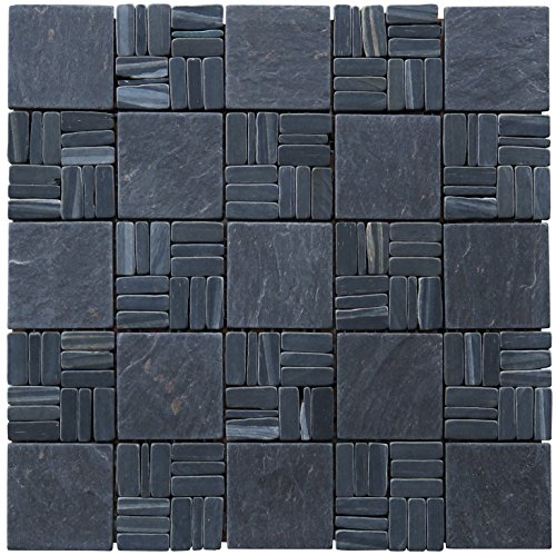 Intrend Tile LS010-S Landscape Wonder Black Slate Alternate Pattern Mosaic Tile Sheets, 13 x 12 x .37-Inches