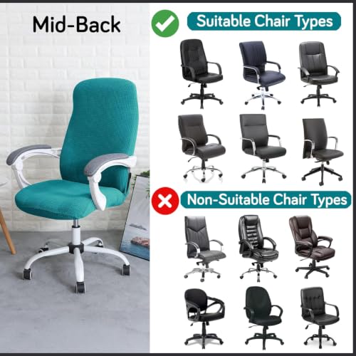 Image of HOKIPO Water Repellent Office Chair Cover for Desk Chair (Mid-Back) - 210 GSM Stretch Jacquard - Washable, Durable & Anti-Slip - Fits Mid-Back Office Chairs, Teal (NEW-AR-4929-TEAL-M)
