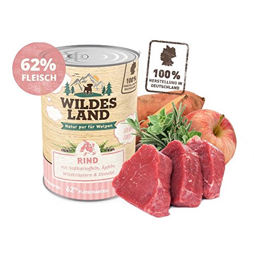 Wildes Land Hundfutter Nassfutter Puppy Rind mit Süßkartoffeln 400g (1 x 400g)
