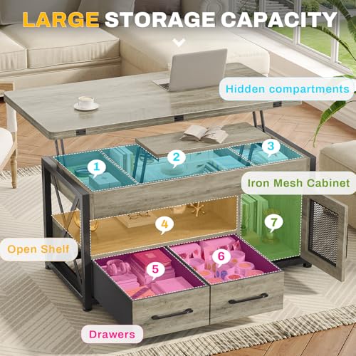 Itaar 40" Lift Top Coffee Table with Storage for Living Room, 4 in 1 Table - Image 3