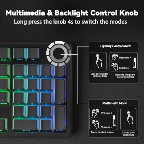 AULA F99Pro Silent Mechanical Keyboard,Tri-mode Wireless Gaming Keyboards with Control Knob,Gasket Structure,Side Translucency,RGB Backlight,Hot Swappable Custom Keyboard (BLACK-Trans) - Image 4