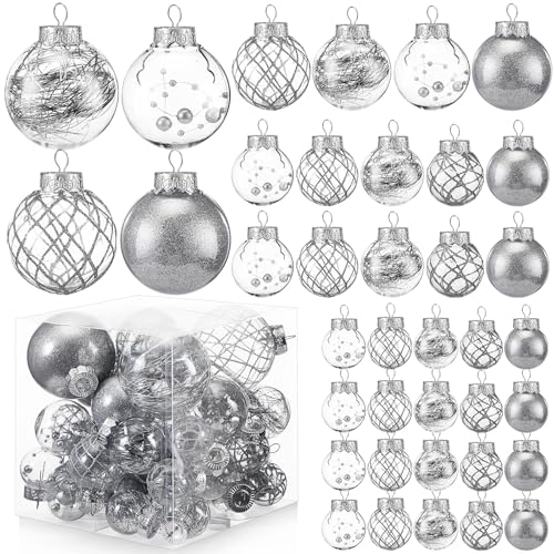 Civaner 4 Sizes 43 Pcs Silver Christmas Clear Ball...