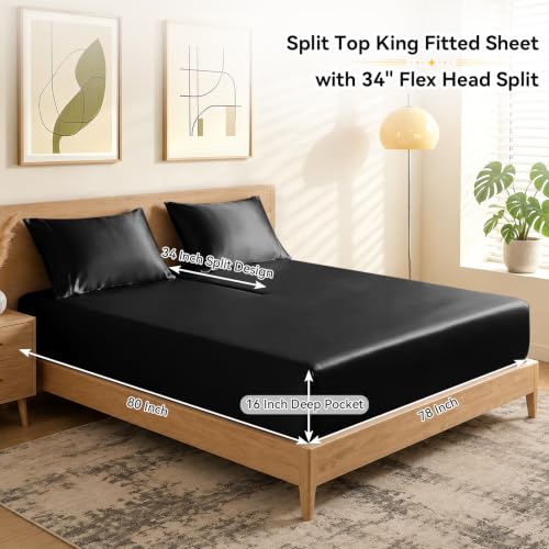 RUDONG M Split Top King Fitted Sheet Only for Adjustable Beds, Black by RUDONG M - Used condition - Image 2