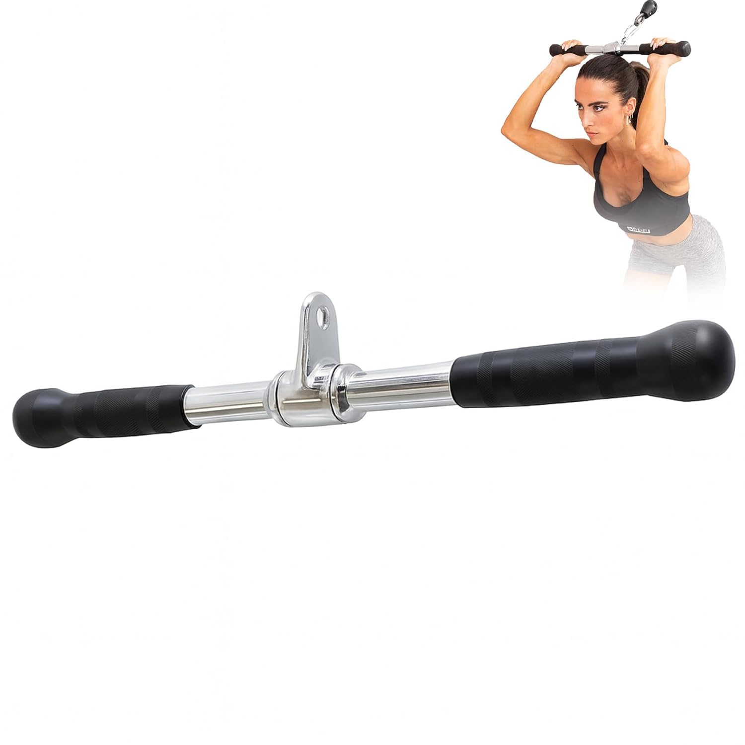 Straight Bar Cable Attachment 20inch – Chrome Rotating Tricep Bar Cable Attachment with Non-Slip Handles – Tricep Pull Down Bar – Gym Accessories for Biceps, Triceps & Back Workouts-image-10