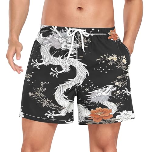 Black Dragons Mens Swim Trunks with Compression Liner 4.7