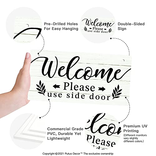 Putuo Decor Please Use Other Door Sign, Reversible Double Sided Sign For Business, Office, Stores, Restaurant, 10X5 Inches Pvc Hanging Plaque - Welcome Please Use Side Door #TOP2