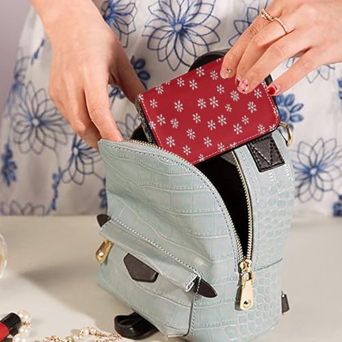 Small RFID Credit Card Holder Wallet with Zipper, Leather Wallet Case for Women White Snowflakes3