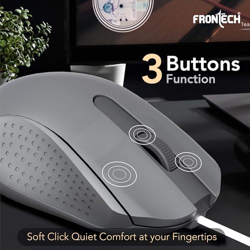 Image of FRONTECH Wired USB Mouse | 3 Handy Buttons | Scroll Wheel 1200 DPI | MS-0103 Wired Optical Mouse (USB 2.0, Grey)
