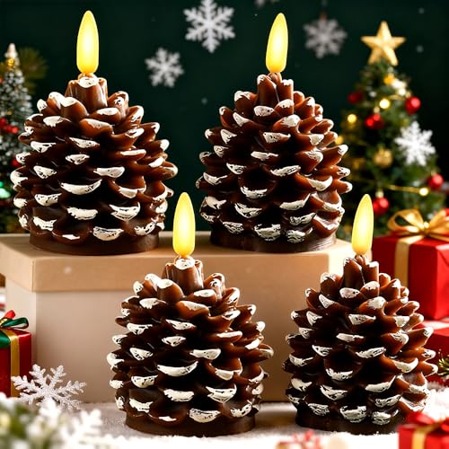 MEISHANG Flammenlose Tannenzapfen Kerzen,4 Stück Weihnachtskerzen...