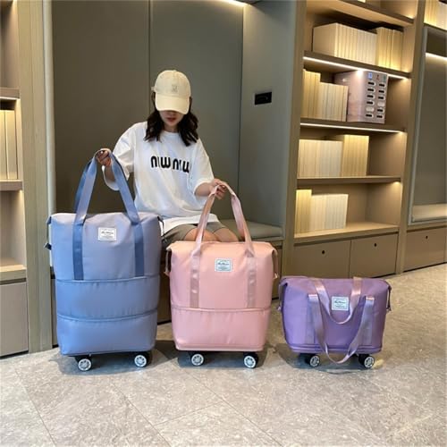 Foldable Duffle Travel Bag with Wheels, Expandable Rolling Duffle Suitcase, Detachable Rolling Luggage Wheels, Carry-on Large Duffel Bag, Suit Gym, Camping or Business Trip (Purple)2