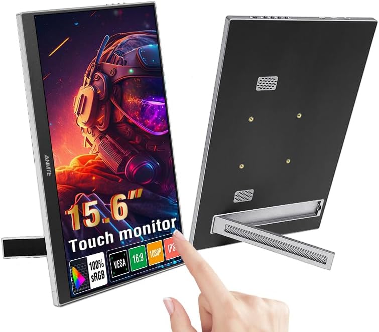 Portable Monitor 15.6 Inch Computer Gaming Metal Enclosure Mobile External Display for Laptop Xbox PS4 Phone with Speakers Type-C USB-C HDMI IPS FHD 1080P LED Screen (15.6"Touch Screen Version)