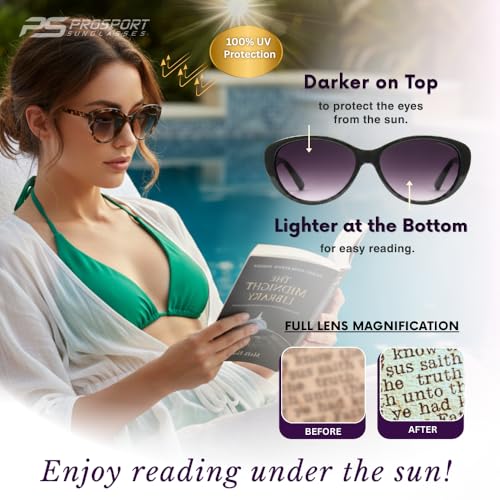 Image of proSPORT | Cat Eye Womens Full Lens Tinted Reading Sunglasses Oversize NOT BIFOCAL