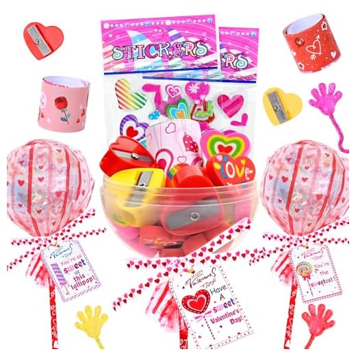 Waipfaru 24 Pack Valentines Day Gifts, Valentine's Day Cards for Students, Lollipop-Shaped Stationery Set with Pencils Stickers Erasers Sharpener for Boys Girls School Classroom Exchange Party Favors