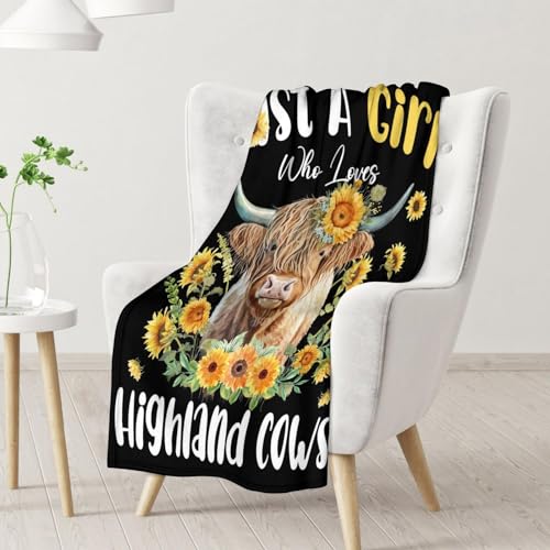Highland Cow Blanket Gifts - 40x50 Inches Cute Throw Blanket for Girls - Black Soft Fuzzy Blankets for Bed, Couch & Living Room