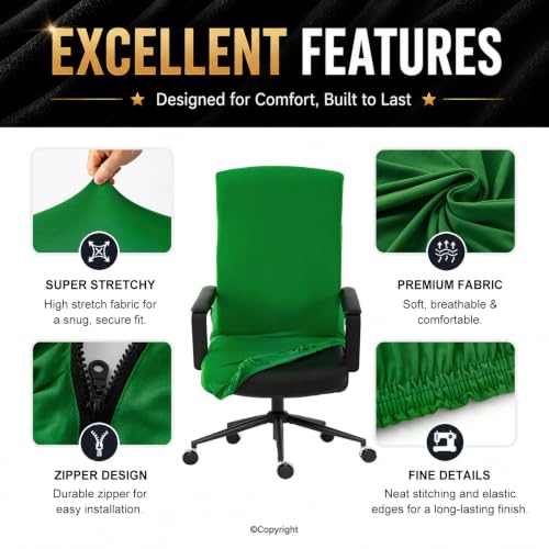 Image of Elastic Computer Chair Cover with Durable Zipper - Protective Removable Washable Universal Office Desk Chair Seat Slip Cover - Stretchy Soft Anti-dust Desk Chair Seat Protector for Pets, Green
