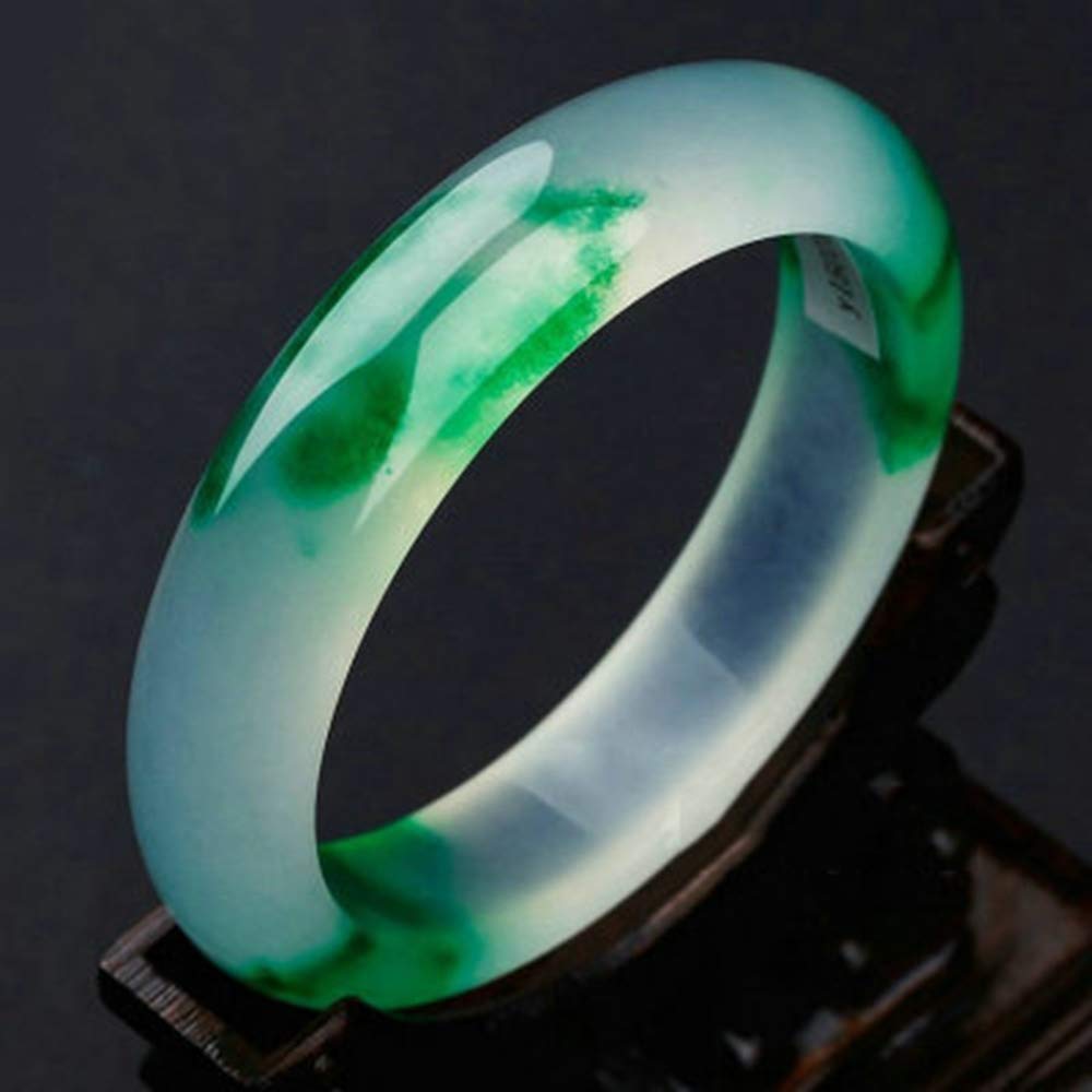 Braccialetto da Donna in Giada, Bracciale da Donna, Bracciale in Giada Verde Naturale con Fiori galleggianti, Bracciale in Giada quarzite, Bracciale in Giada di Bellezza fine, 61 mm(58mm