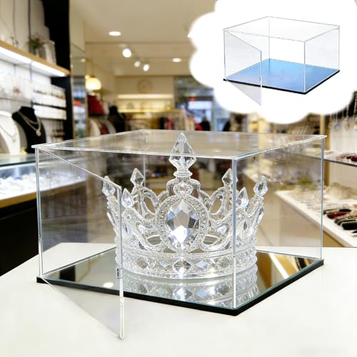 Urna Metacrilato Caja de Acrílico Transparente para Coronas de 10-50 cm. Vitrina para Múltiples Objetos de Colección con Base de Espejo. Cajas de Escritorio(L35xW50xH40cm/14x20x16')