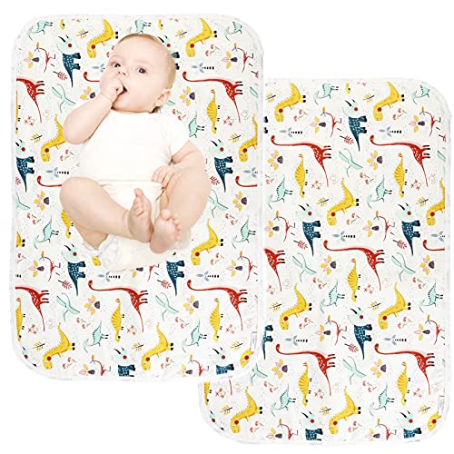 Baby Diaper Changing Pad, 21 5/8" X 31.5" Waterproof Changing Pad Liners 2Pack - Reusable Soft And Absorbent Portable Changing Mat(Dinosaur2Pcs) #TOP4