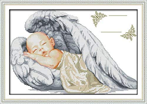 Kits 11ct Stamped Patterns For Kids And Adults, Diy Preprinted Embroidery Kit For Beginner, Angel Baby (k777 Angel Birth Certificate, Size 22''x16'')