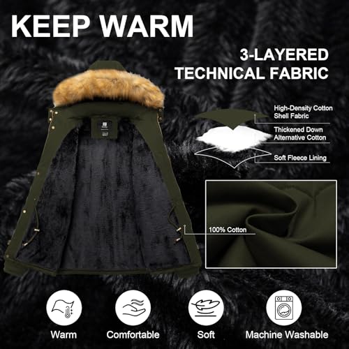 Pursky Men's Winter Cotton Military Coat Fleece Lined Warm Work Jacket Thicken Parka with Removable Faux Fur Hood4