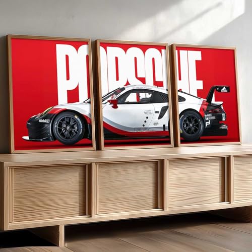 Image of HOMESY Sports Car Framed Posters Gift Items for Boys Room | Wall Decoration for Bedroom Living Room Office Gaming Room Decor | Sports Car Poster with Frame for Wall Decor Set Of 3 Size (10x13 inch, BROWN)
