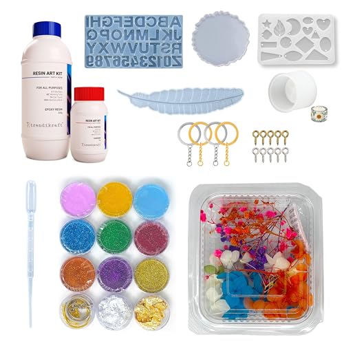 Image of 400g DIY Epoxy Resin Art Materials Kit For Making Coasters, Bangles, Pendant, Alphabet Keychains, Bookmarks, Tealight Candles with 5 Silicone moulds for Beginners (3:1 Raisin to Hardener)
