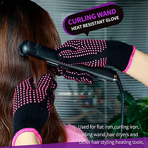 Image of Heat Gloves for Hair Styling,Heat Resistant Gloves for Hair Styling Curling Iron Glove Heat Resistant Mat Curling Wand